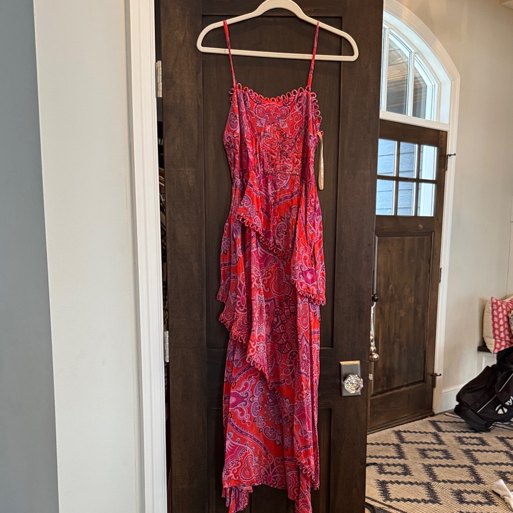 NWT FARM Rio red Paisley scarf loopy trim maxi size small